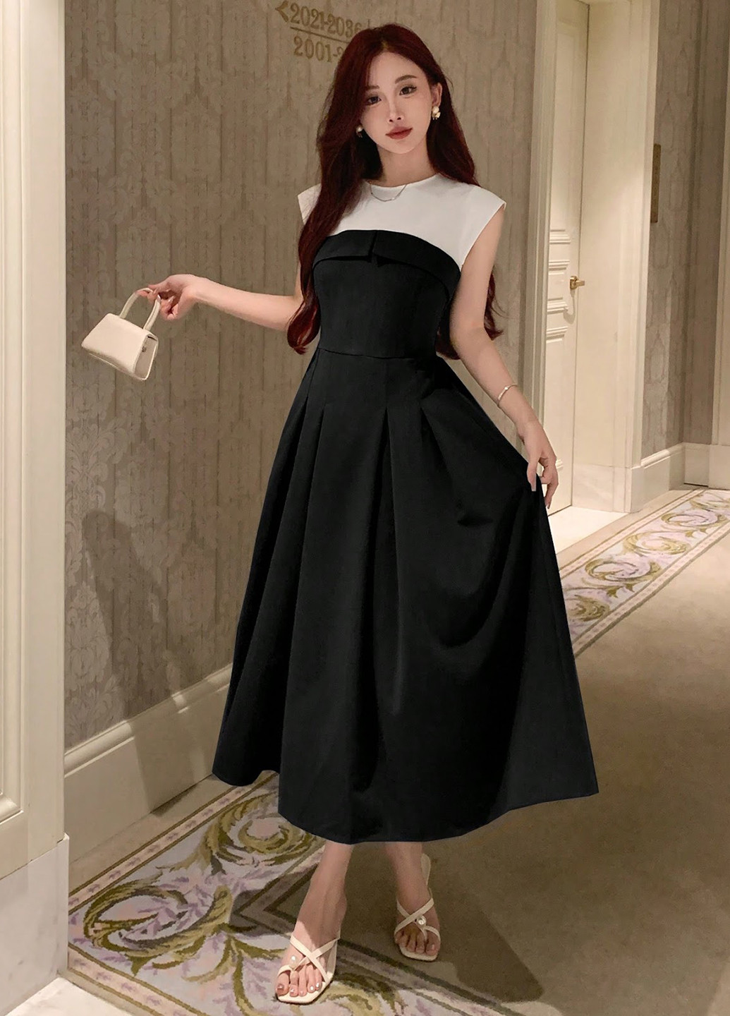 Черно-белое кэжуал платье а-силуэт SHEIN однотонное