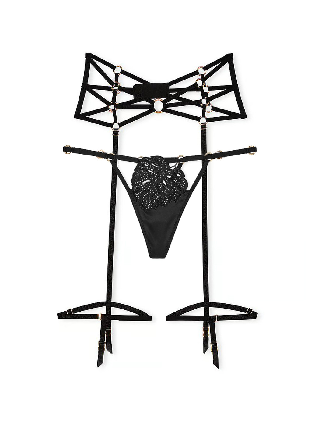 Черный демисезонный комплект (трусики, пояс для чулок) Victoria's Secret