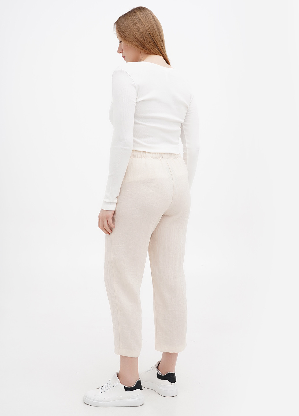 Кремовые кэжуал летние прямые, укороченные брюки H&M