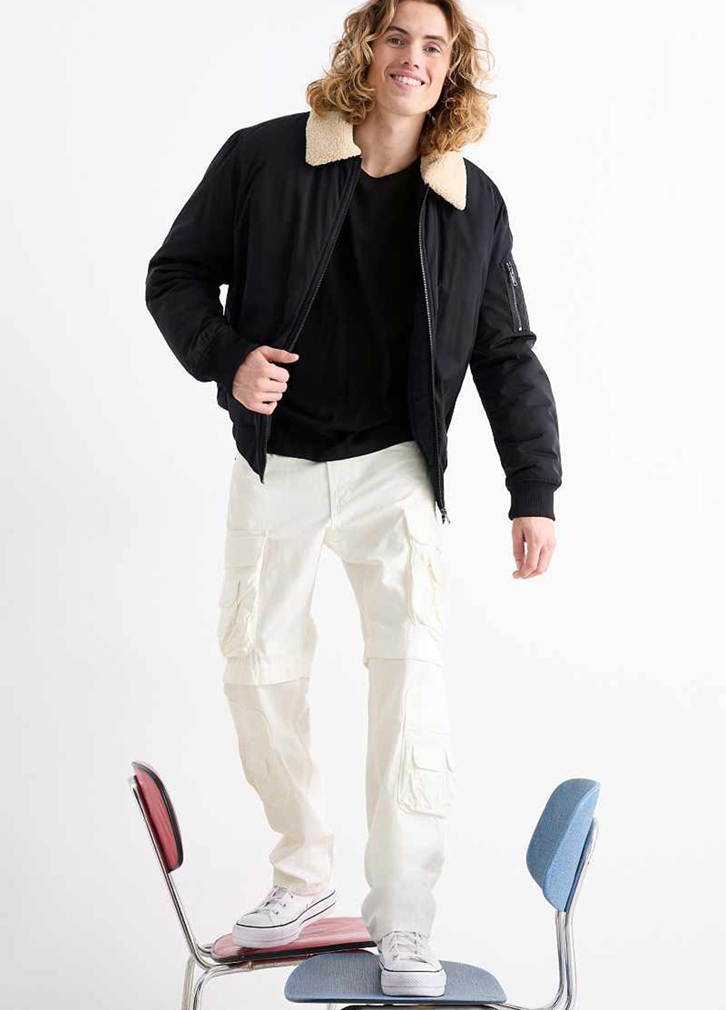 Кремовые кэжуал демисезонные карго брюки C&A