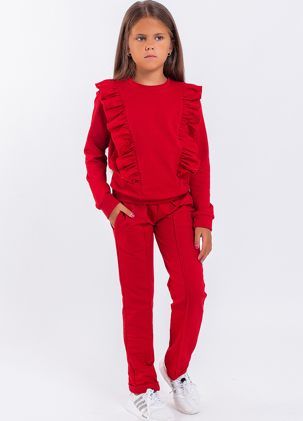 Червоний демісезонний костюм (світшот, брюки) брючний Modna Anka