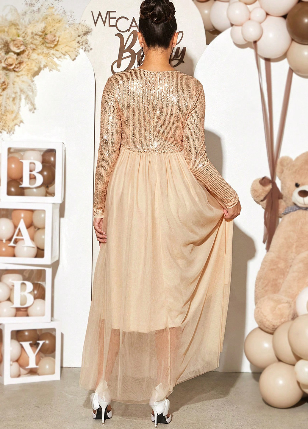 Бежева святковий, вечірня сукня для вагітних кльош SHEIN однотонна