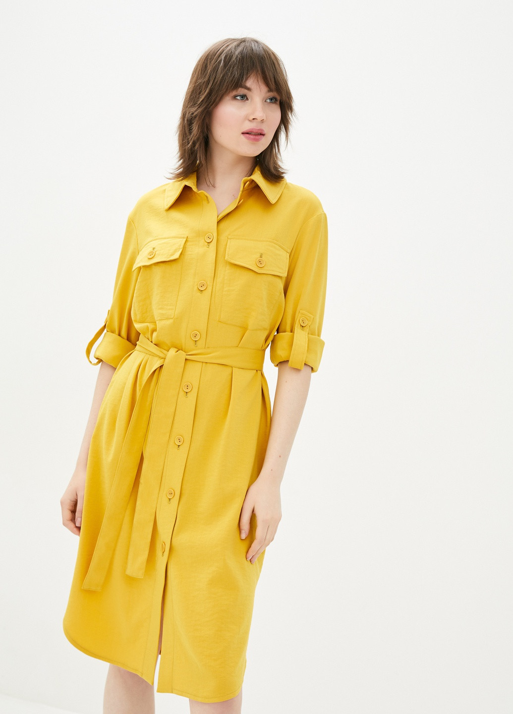 Желтое кэжуал платье-рубашка желтое 1079 рубашка DANNA однотонное