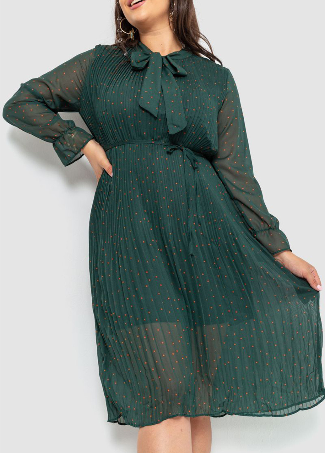 Темно-зеленое кэжуал платье плиссированное Ager в горошек