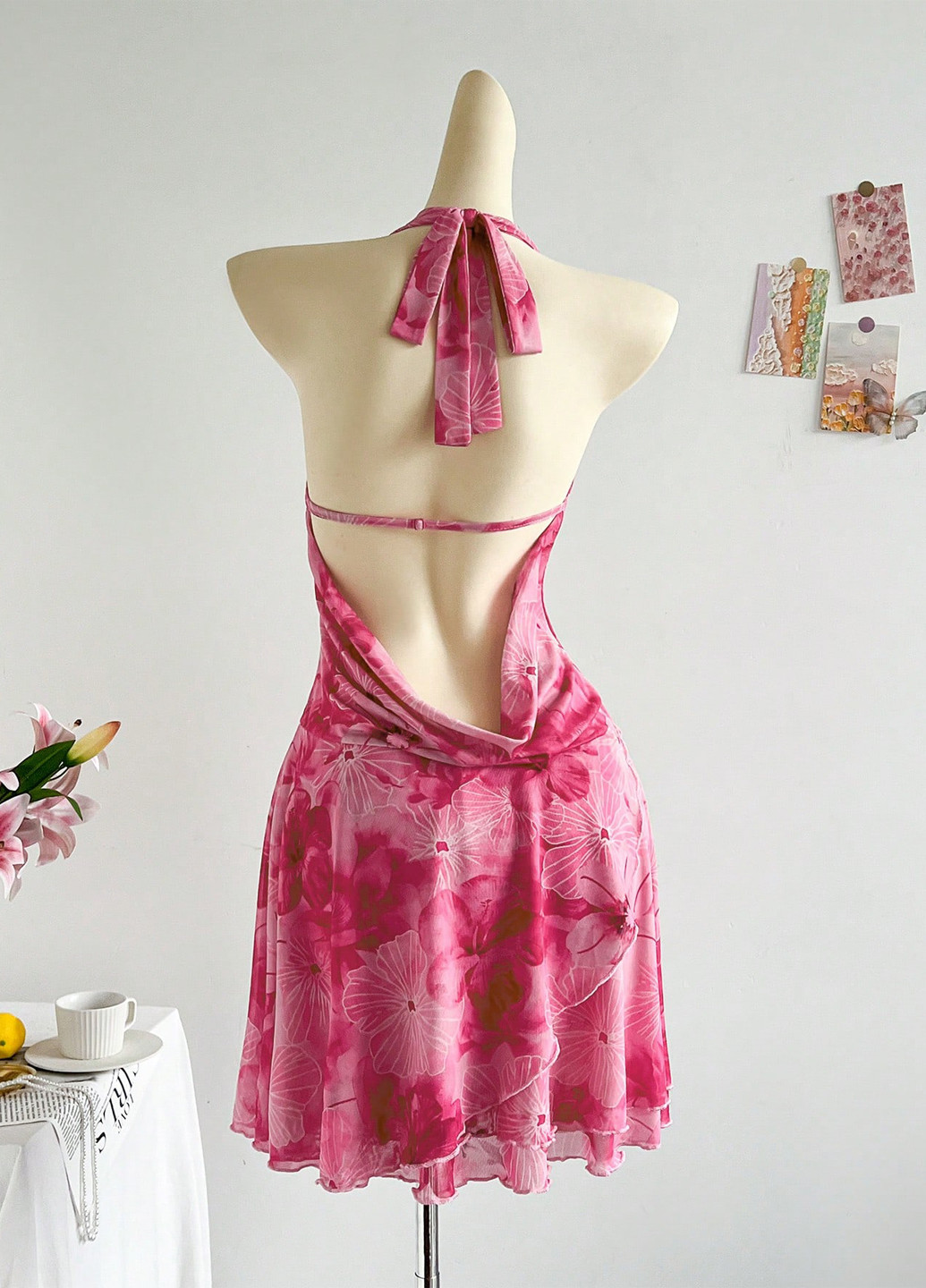 Рожева святковий, вечірня, кежуал сукня з відкритою спиною SHEIN з квітковим принтом