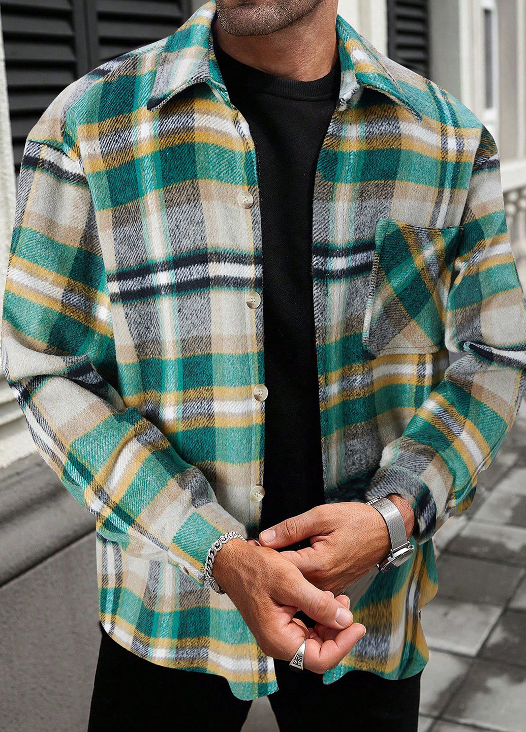 Зеленая кэжуал рубашка в клетку SHEIN