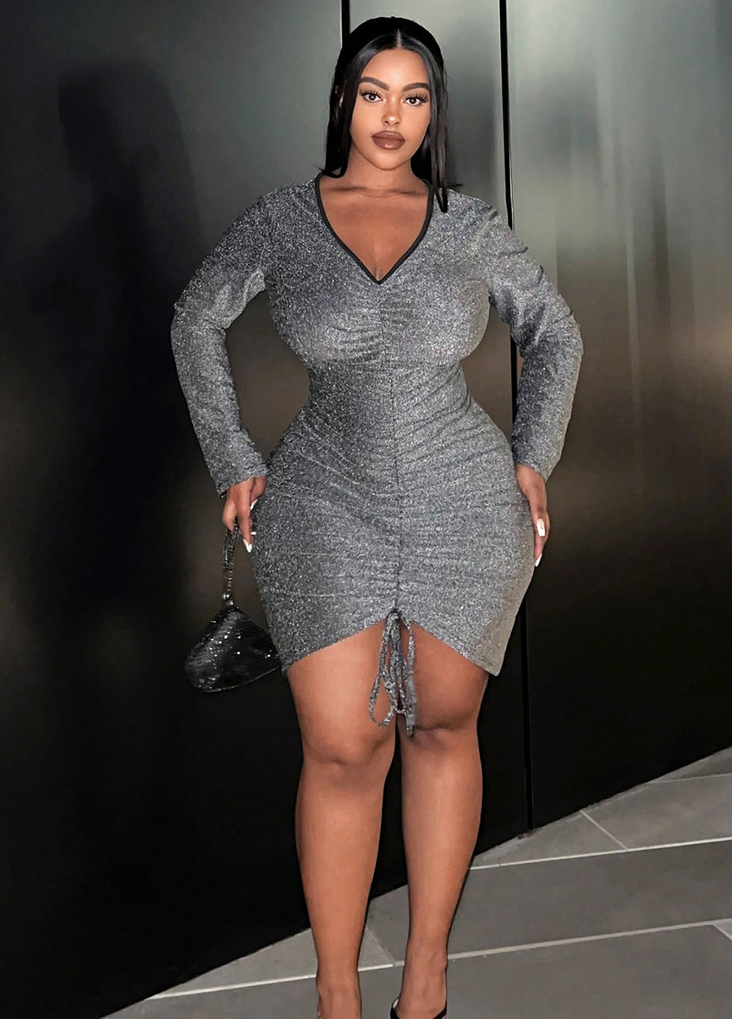 Серебряное коктейльное платье SHEIN однотонное