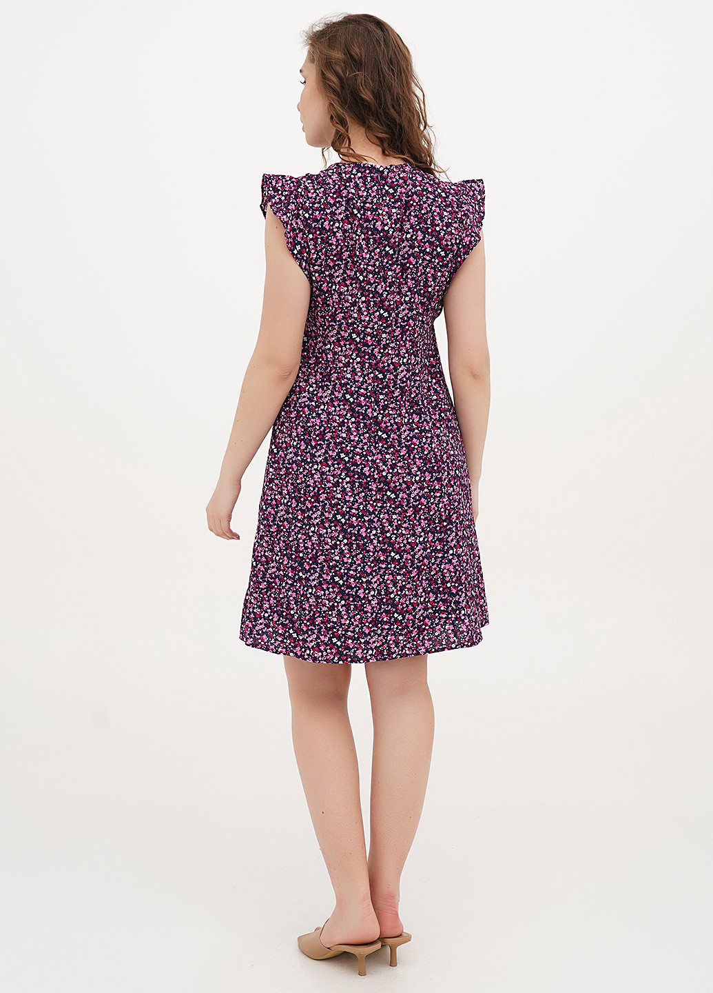 Темно-синее кэжуал платье клеш Michael Kors с цветочным принтом