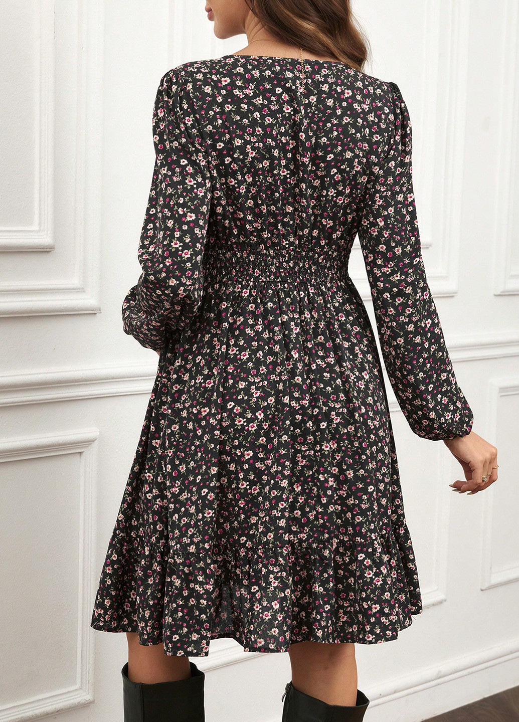 Черное кэжуал платье для беременных с юбкой-солнце, в стиле ампир SHEIN с цветочным принтом