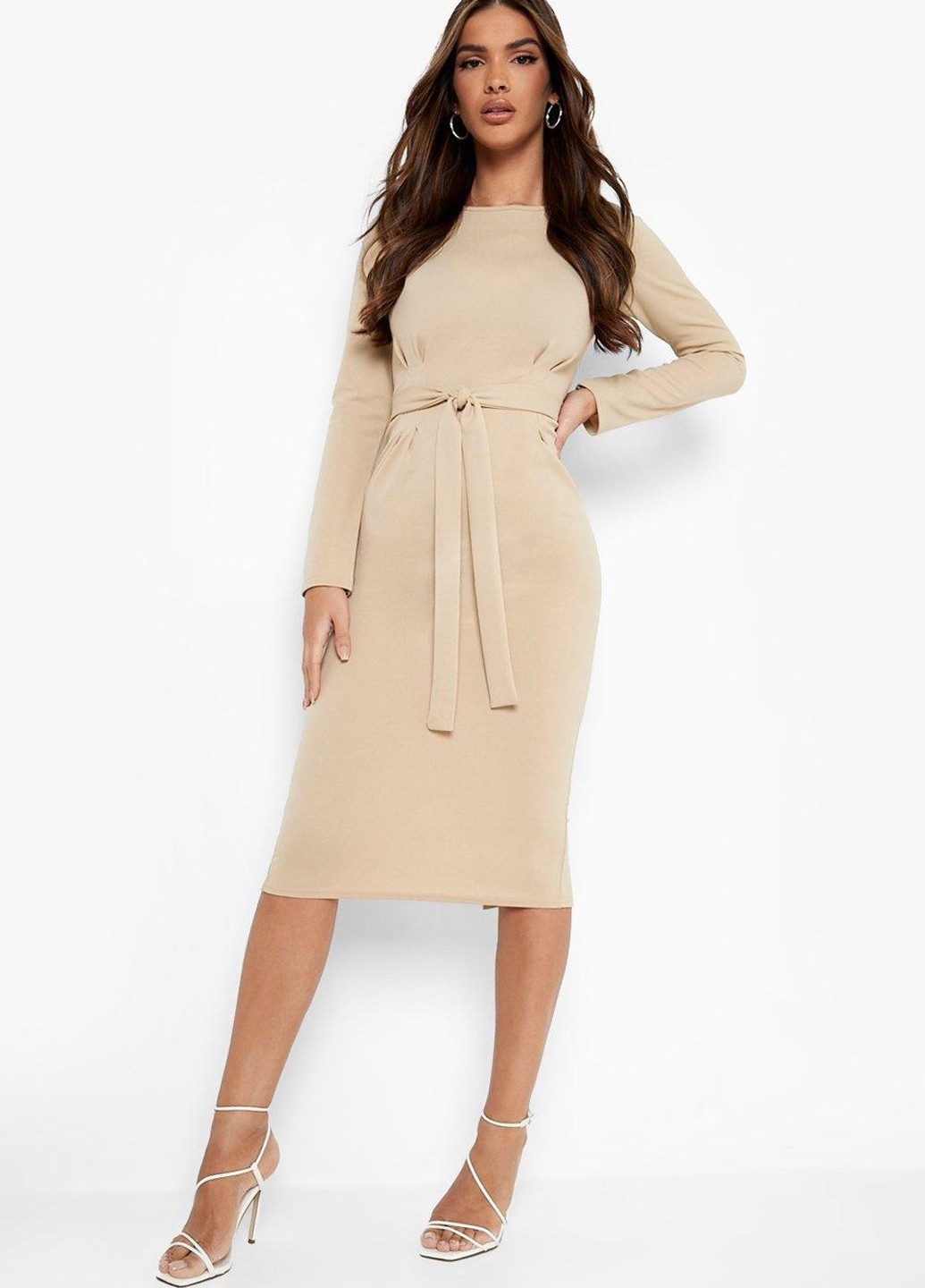 Бежевое кэжуал платье футляр Boohoo однотонное