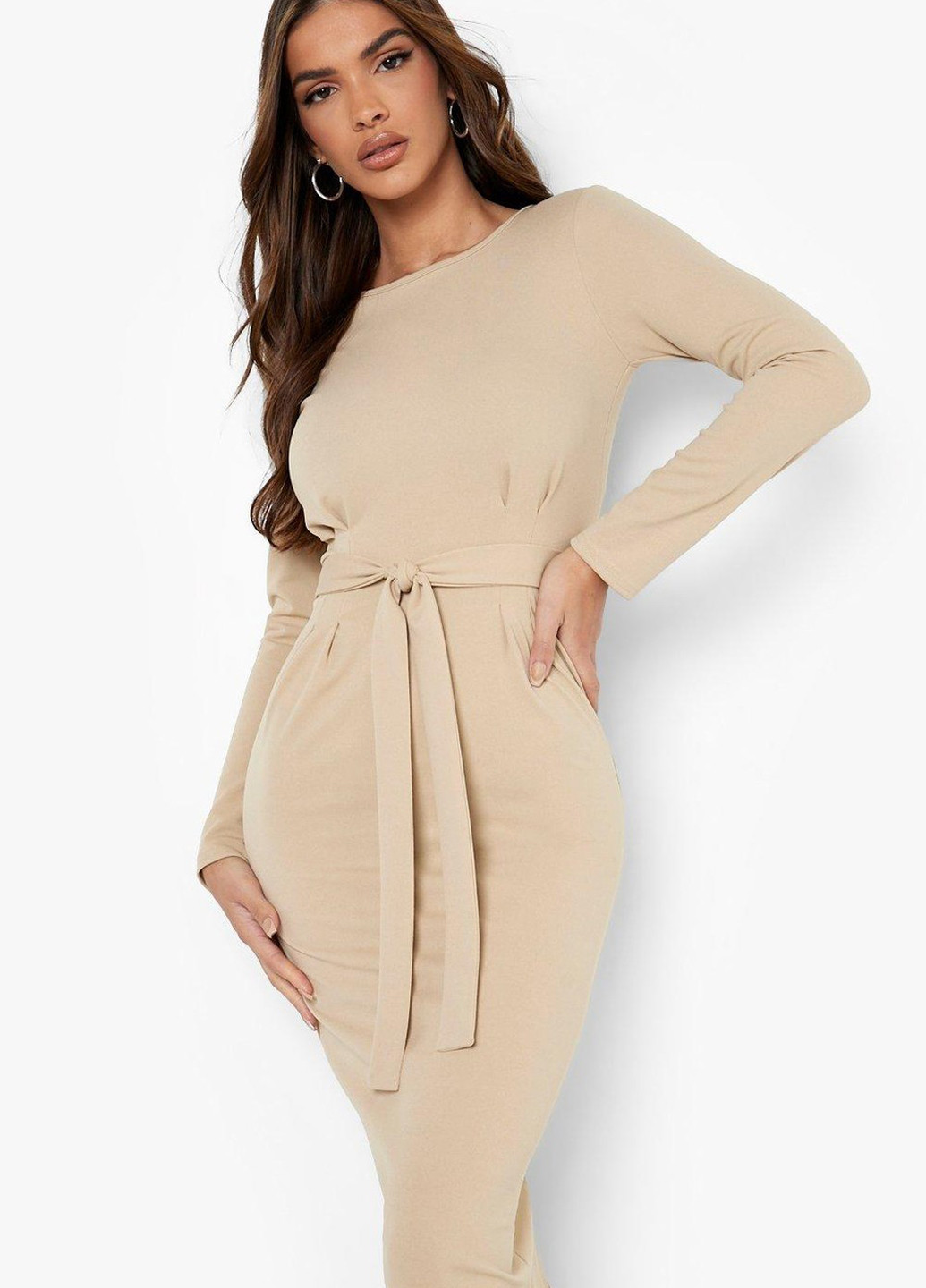 Бежевое кэжуал платье футляр Boohoo однотонное