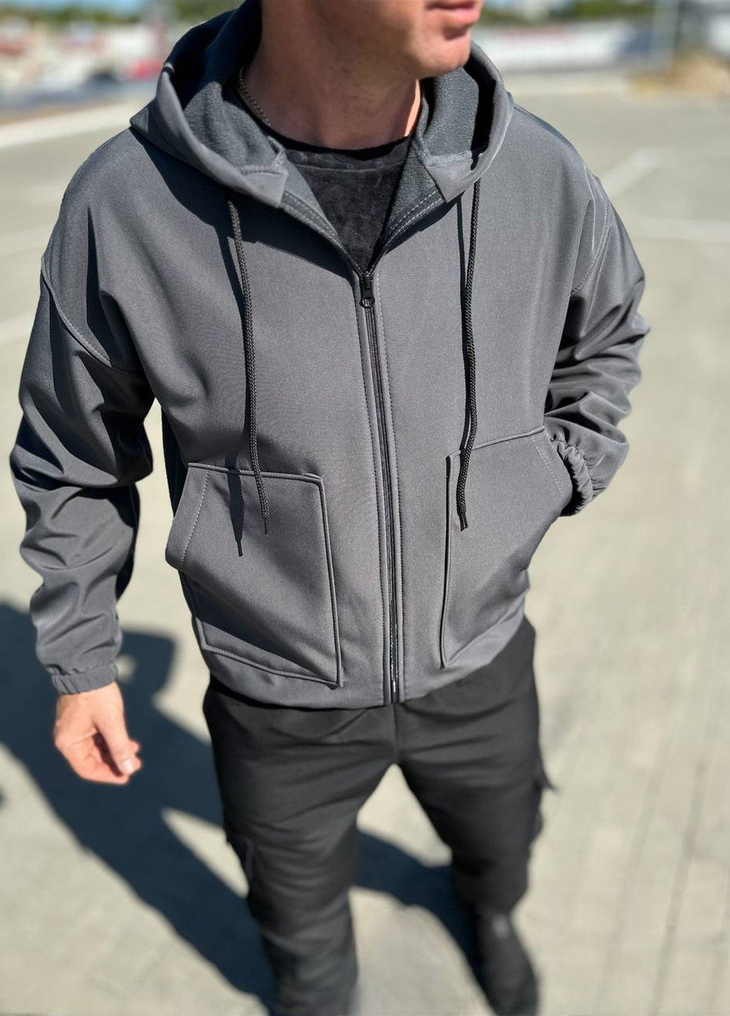 Темно-сіра демісезонна куртка No Brand