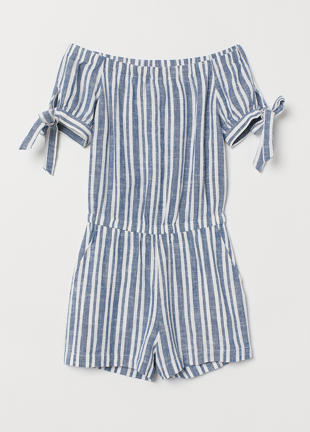 Комбинезон H&M комбинезон-шорты полоска светло-синий кэжуал лен