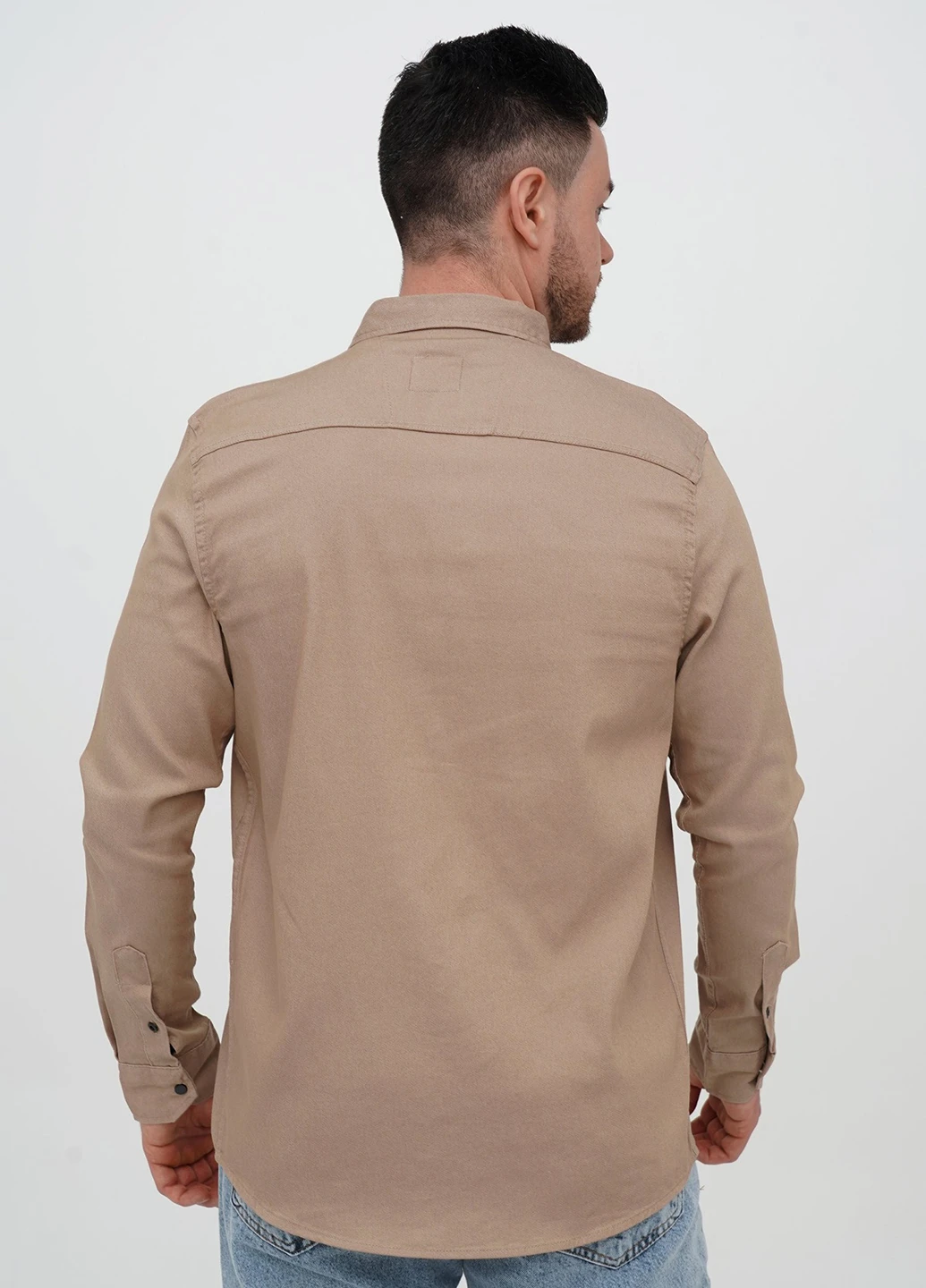 Темно-бежевая джинсовая, кэжуал рубашка однотонная Trend Collection