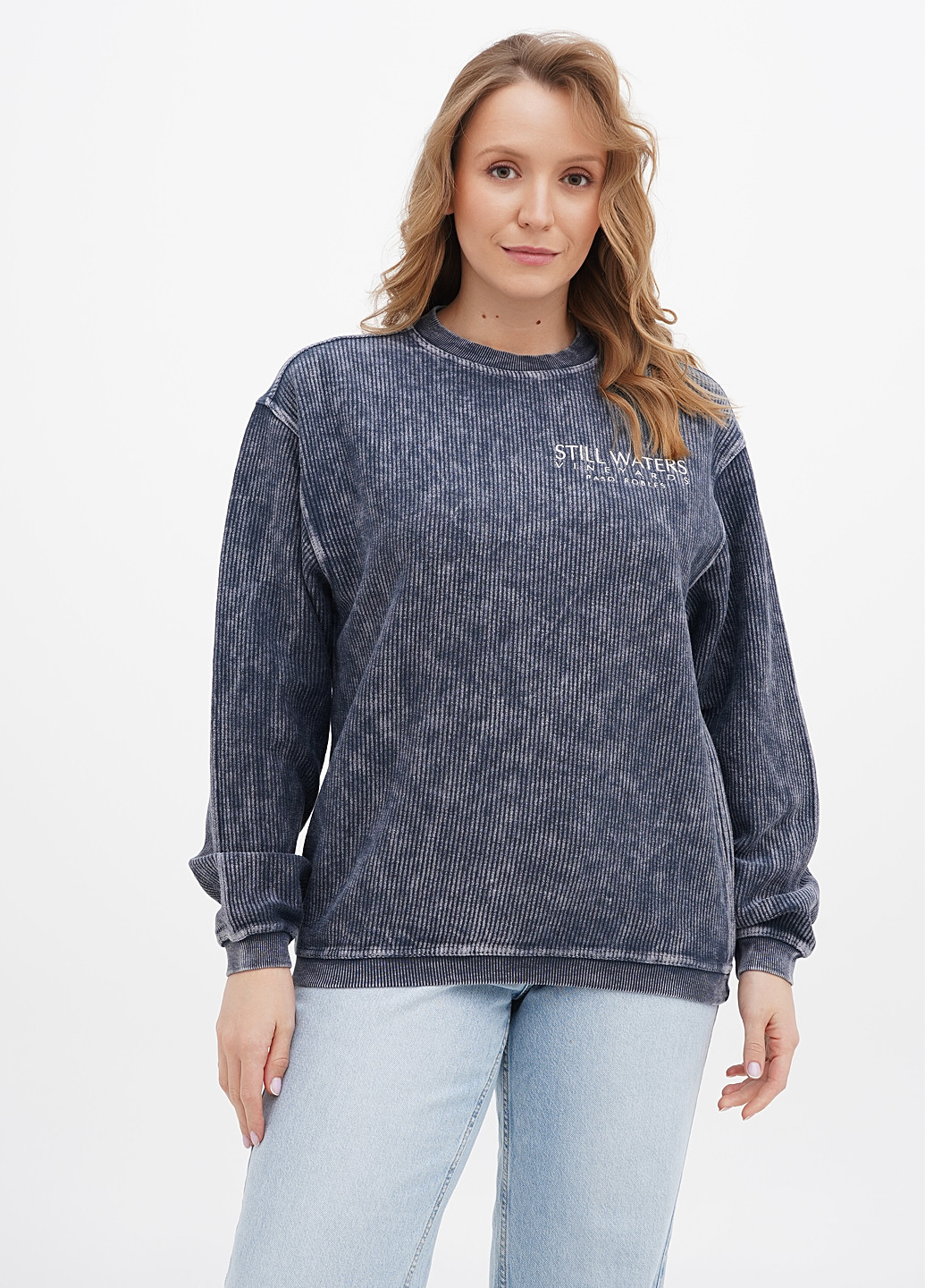 Темно-синій світшот Yesterdays напис вишивка (307802047)