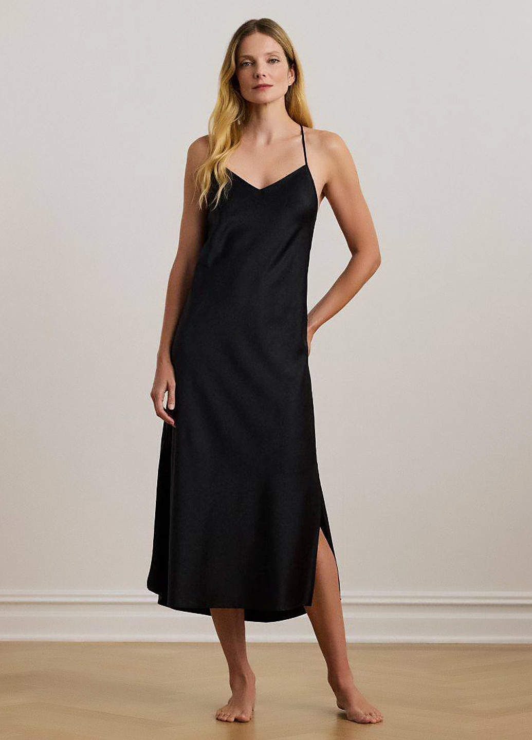 Черное домашнее платье платье-комбинация Ralph Lauren однотонное