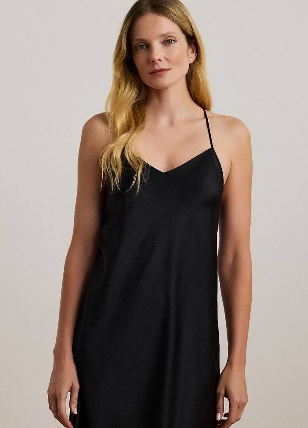 Черное домашнее платье платье-комбинация Ralph Lauren однотонное