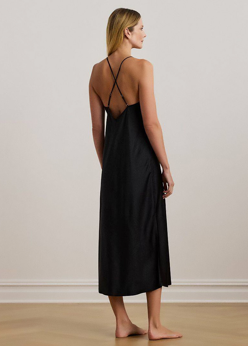 Черное домашнее платье платье-комбинация Ralph Lauren однотонное