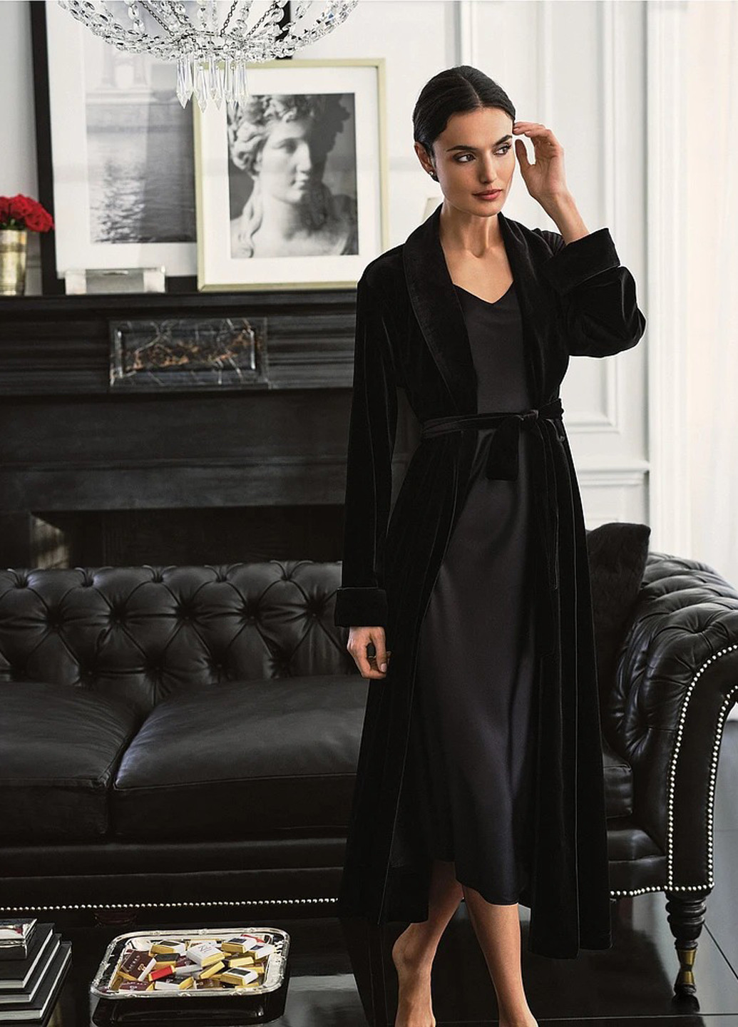 Черное домашнее платье платье-комбинация Ralph Lauren однотонное