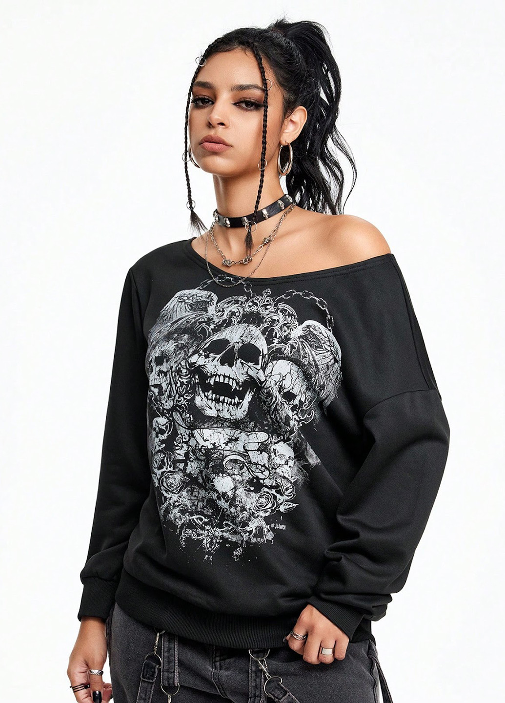 Чорний світшот SHEIN череп без декору (324037292)