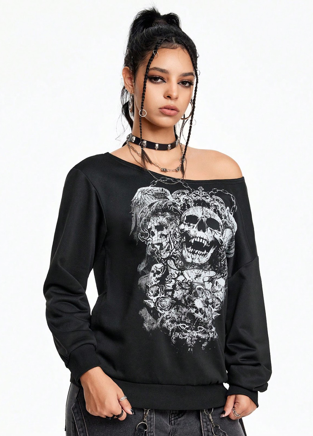 Чорний світшот SHEIN череп без декору (324037292)