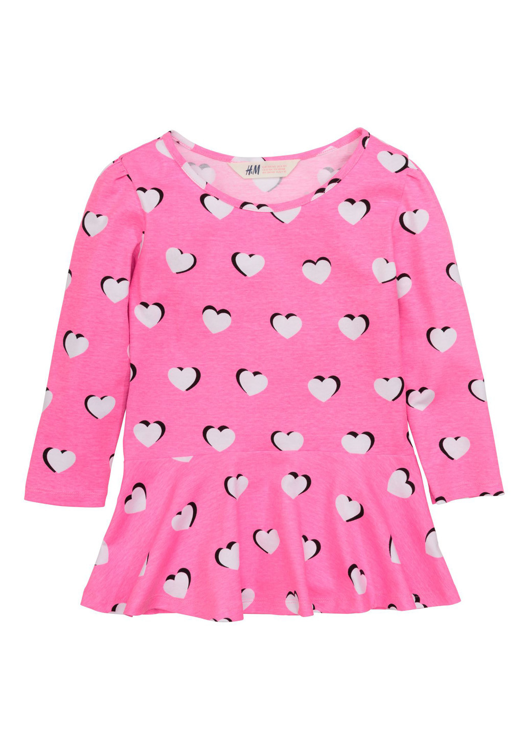 Розовый демисезонный кэжуал лонгслив H&M с сердечками