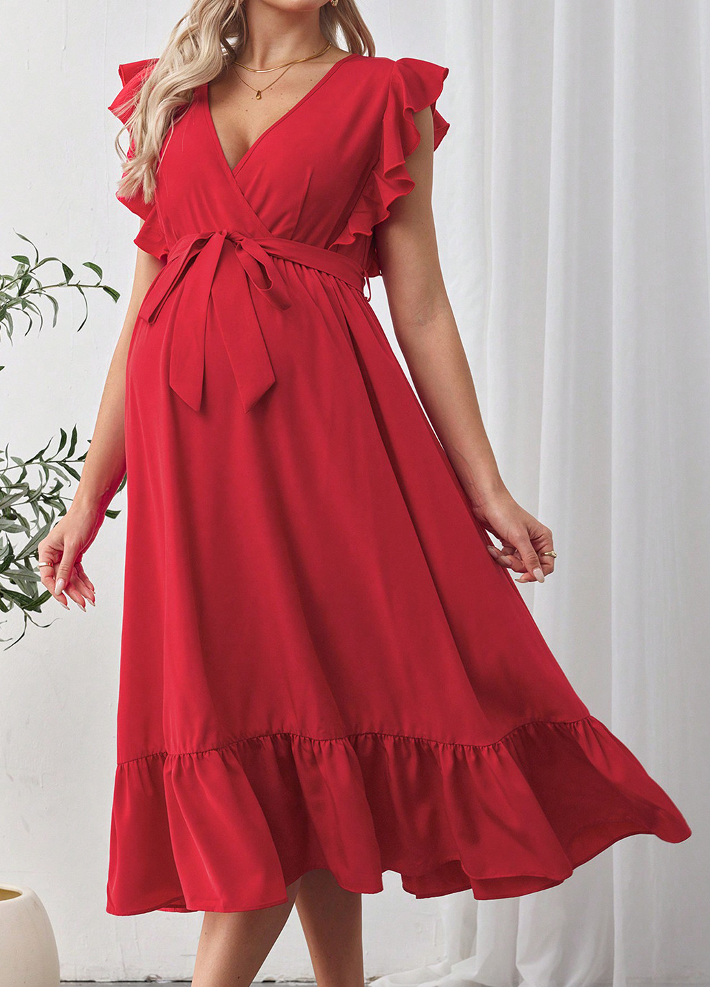 Червона кежуал сукня для вагітних на запах, кльош SHEIN однотонна