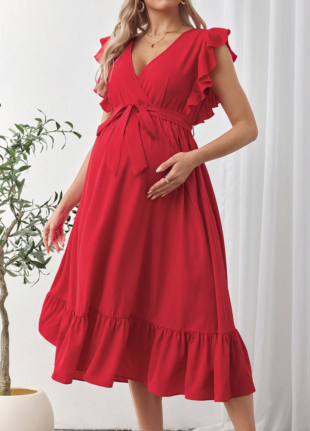 Червона кежуал сукня для вагітних на запах, кльош SHEIN однотонна