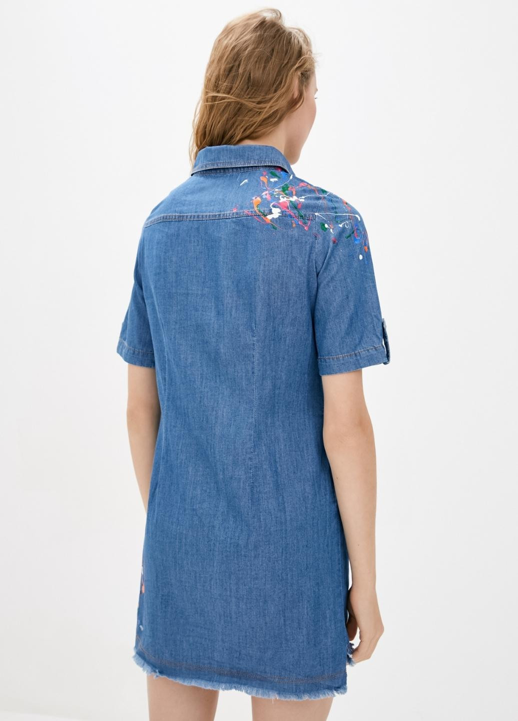 Синее повседневный платье джинсовое женское denim клякса Dasti с абстрактным узором