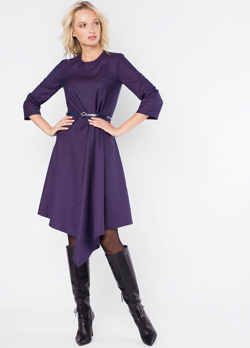 Фиолетовое деловое платье а-силуэт MR 520 однотонное