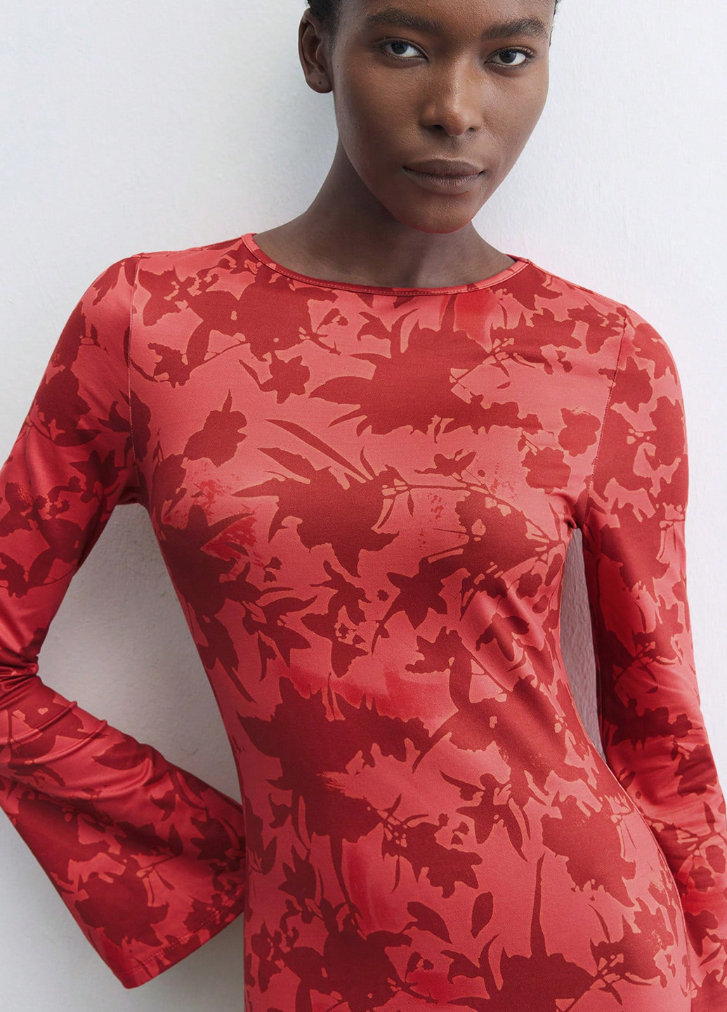 Красное кэжуал платье клеш SHEIN с цветочным принтом