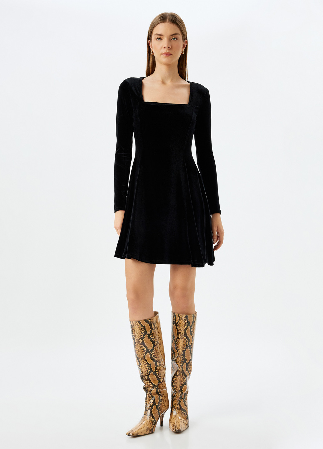 Чорна вечірня сукня кльош KOTON однотонна