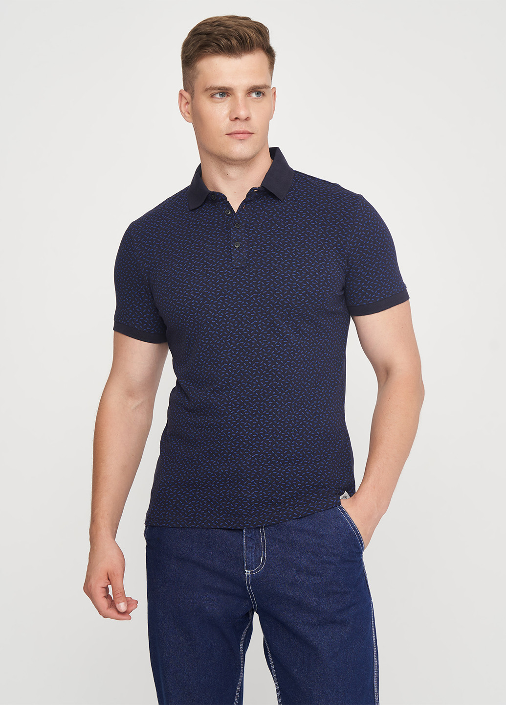 Темно-синяя футболка-поло для мужчин Tom Tailor с геометрическим узором