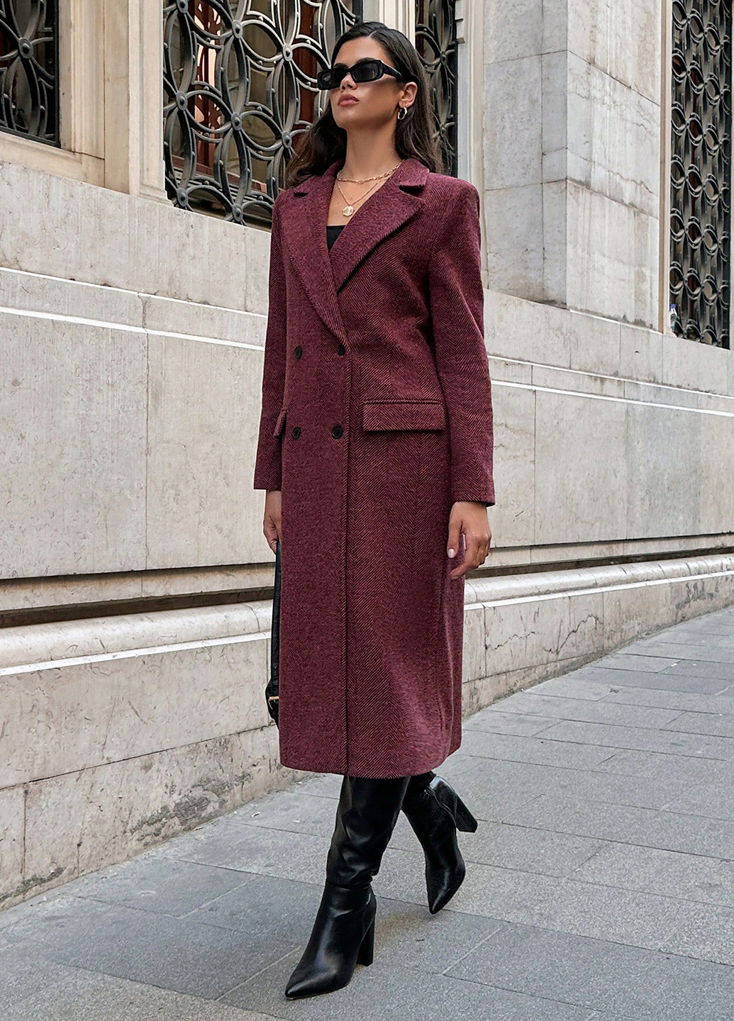 Бордове демісезонне Пальто двобортне SHEIN