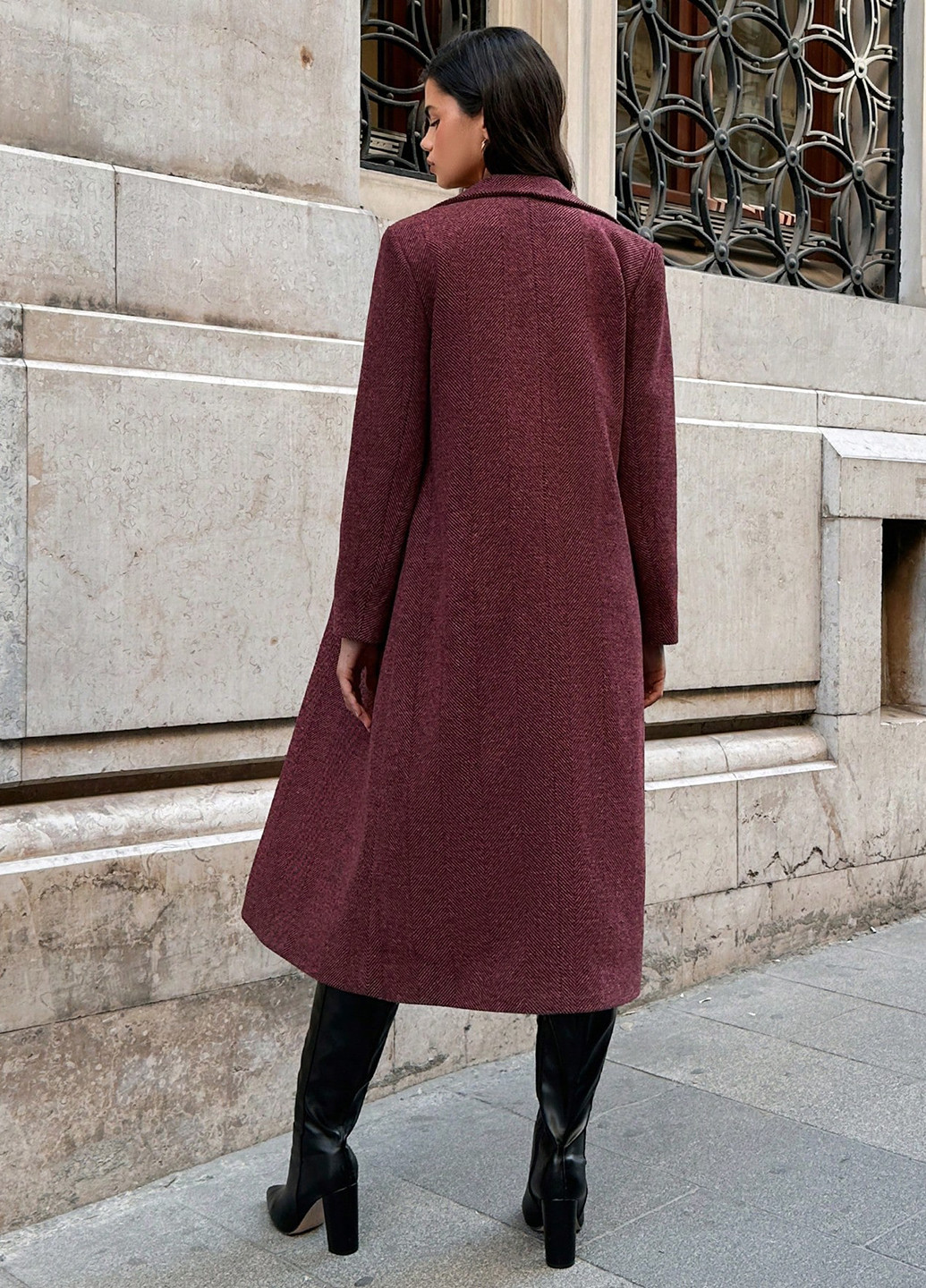 Бордове демісезонне Пальто двобортне SHEIN