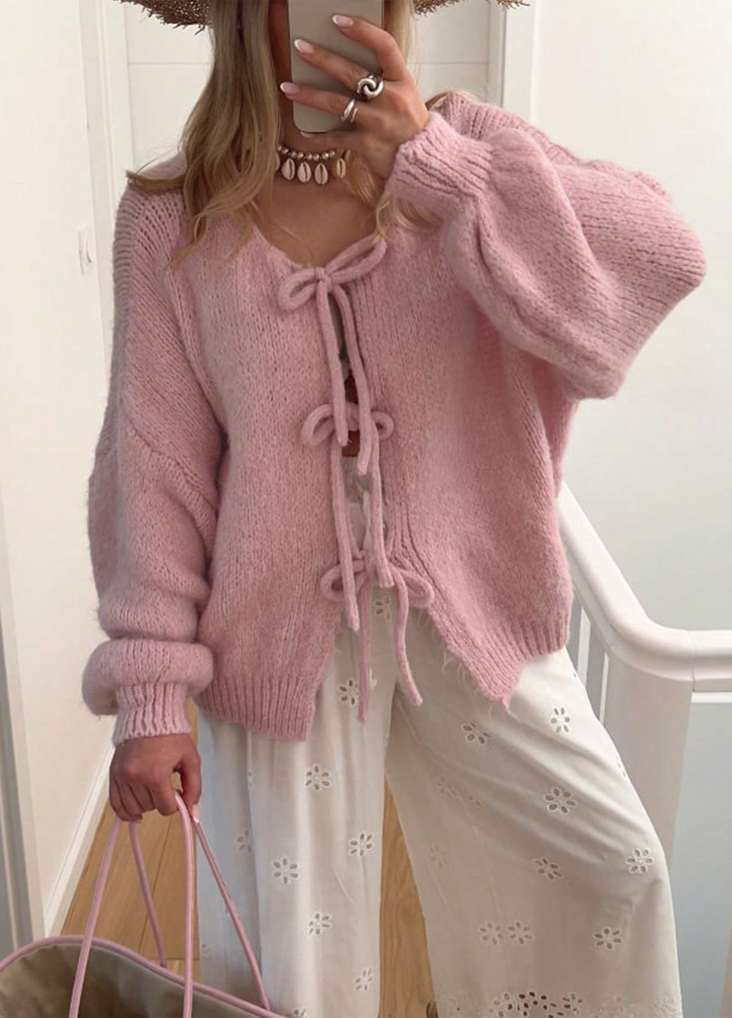 Светло-розовый демисезонный кардиган SHEIN