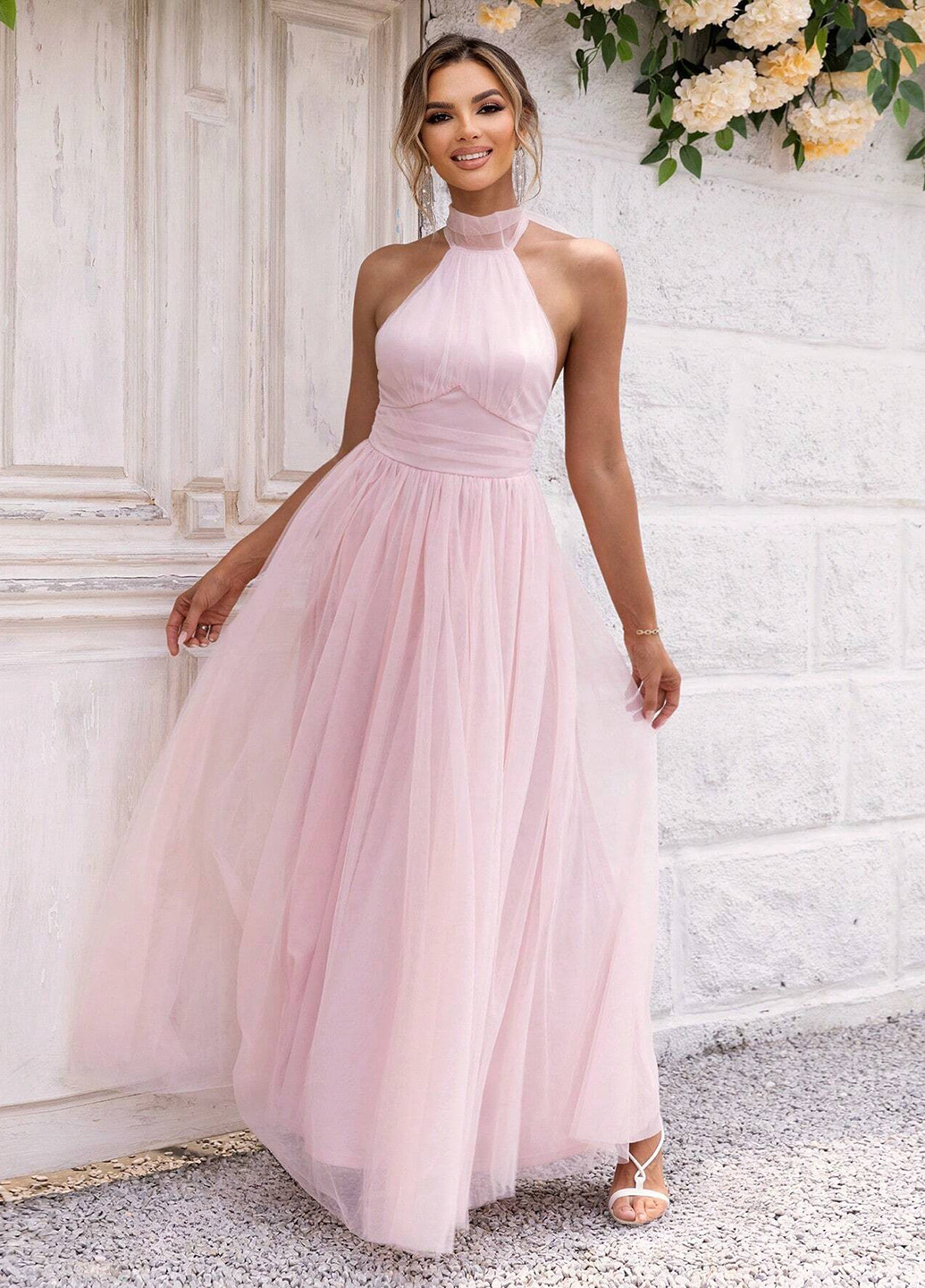 Світло-рожева вечірня сукня з відкритою спиною SHEIN однотонна