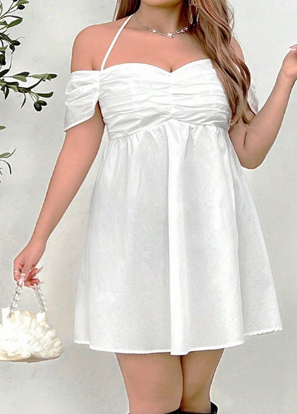 Білий кежуал сукня з відкритими плечима SHEIN однотонна