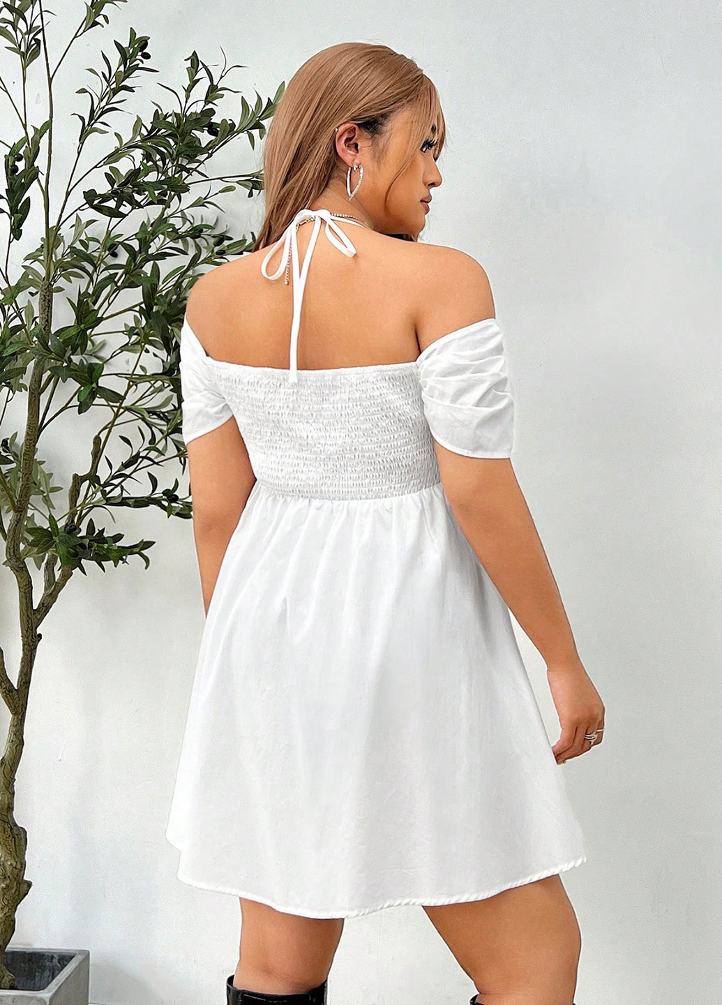 Білий кежуал сукня з відкритими плечима SHEIN однотонна