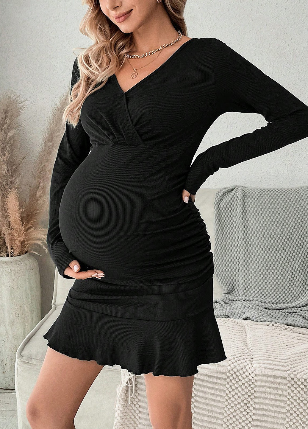 Черное кэжуал платье для беременных SHEIN однотонное