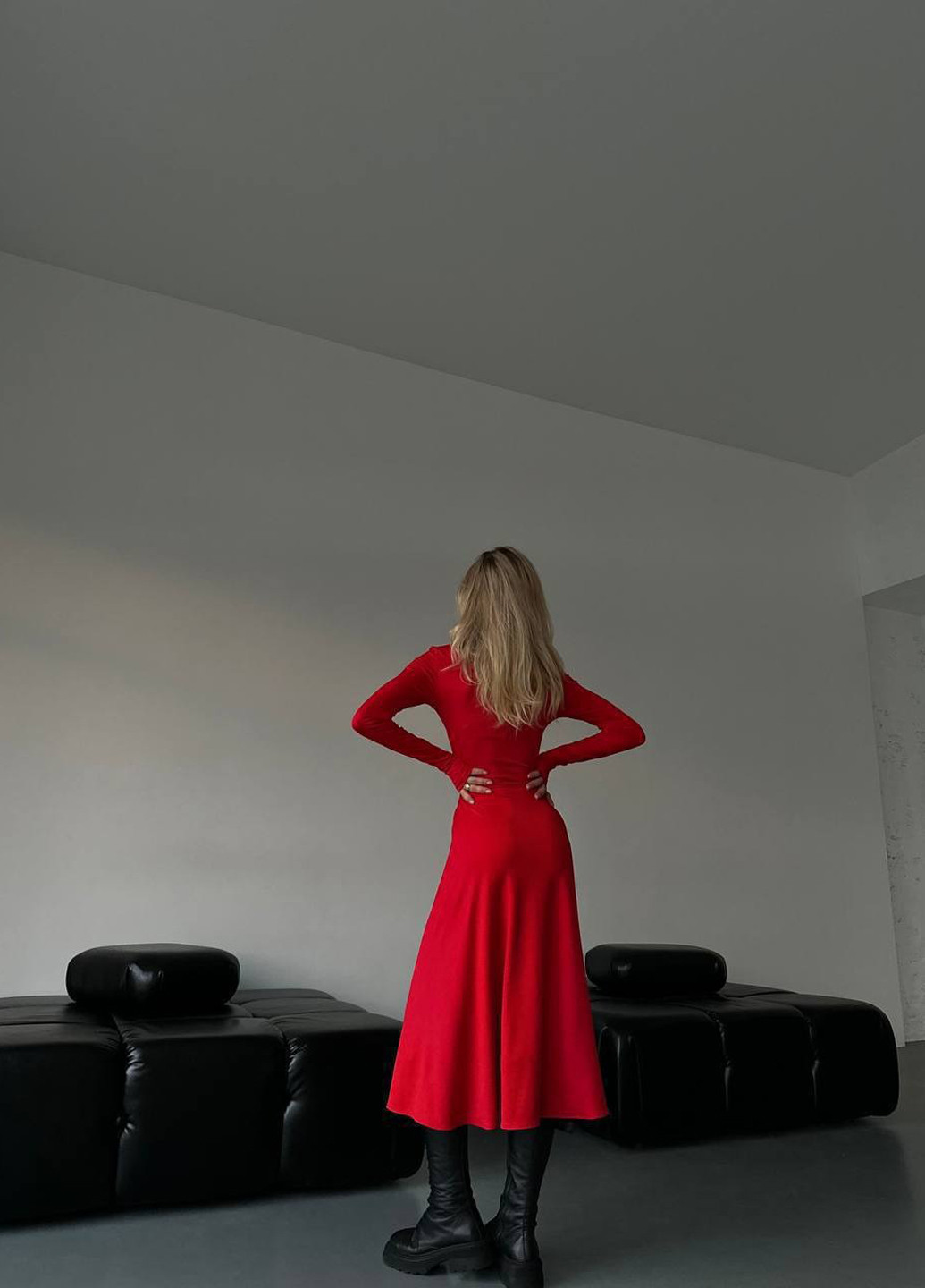 Красное кэжуал платье клеш, платье-водолазка Fashion однотонное