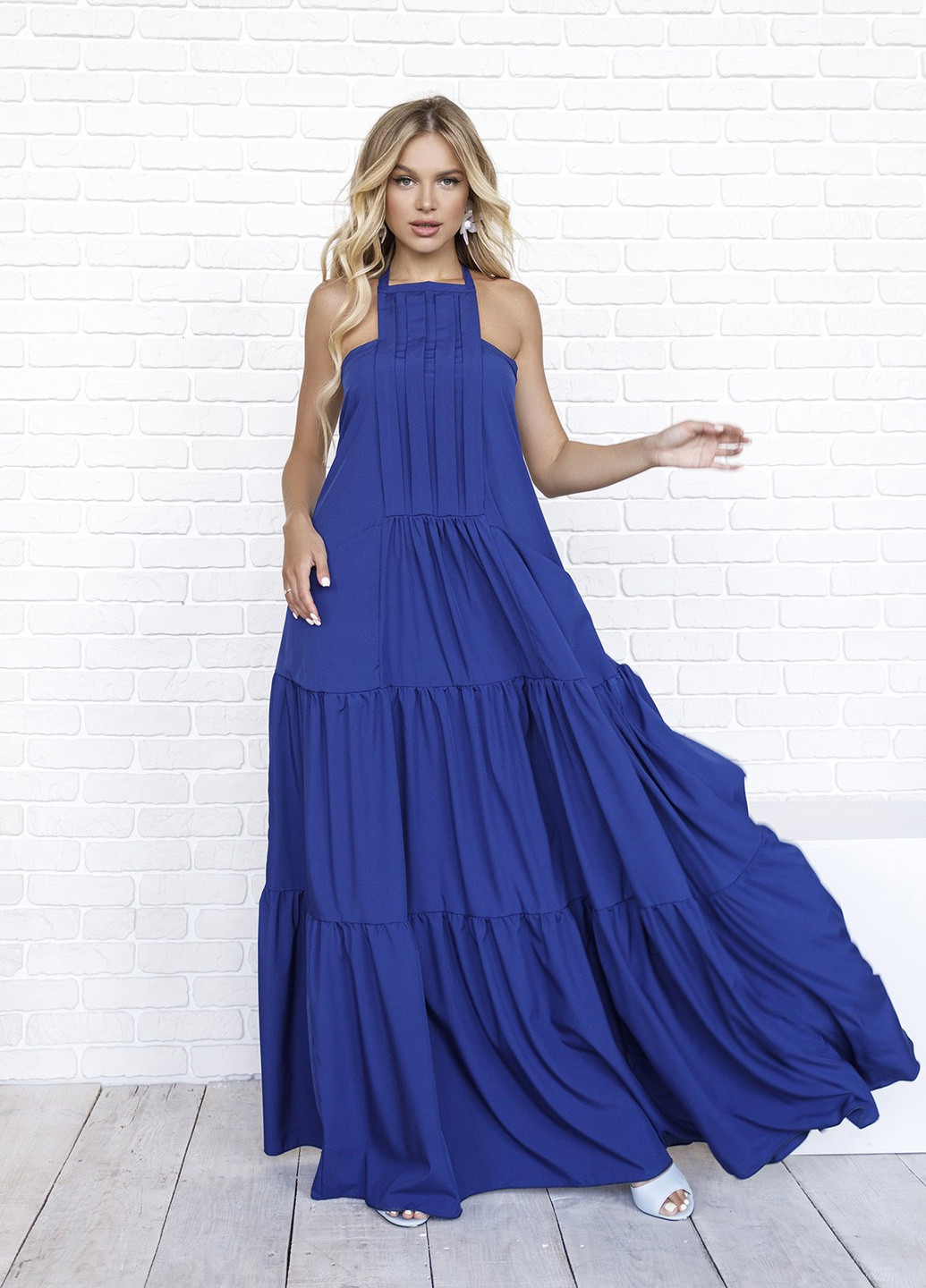 Синя повсякденний сукня жіноча кльош ISSA PLUS однотонна