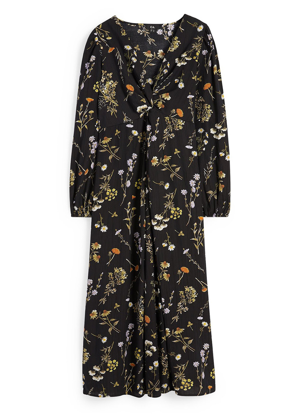 Черное кэжуал платье а-силуэт C&A с цветочным принтом