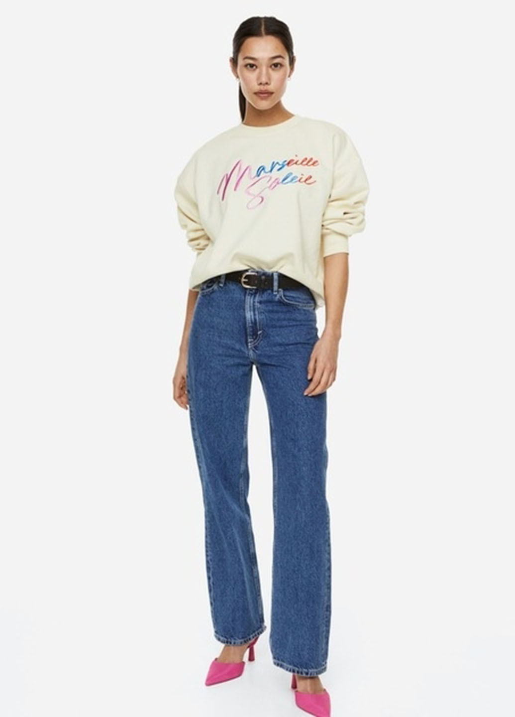 Кремовый свитшот H&M логотип без декора (339050660)