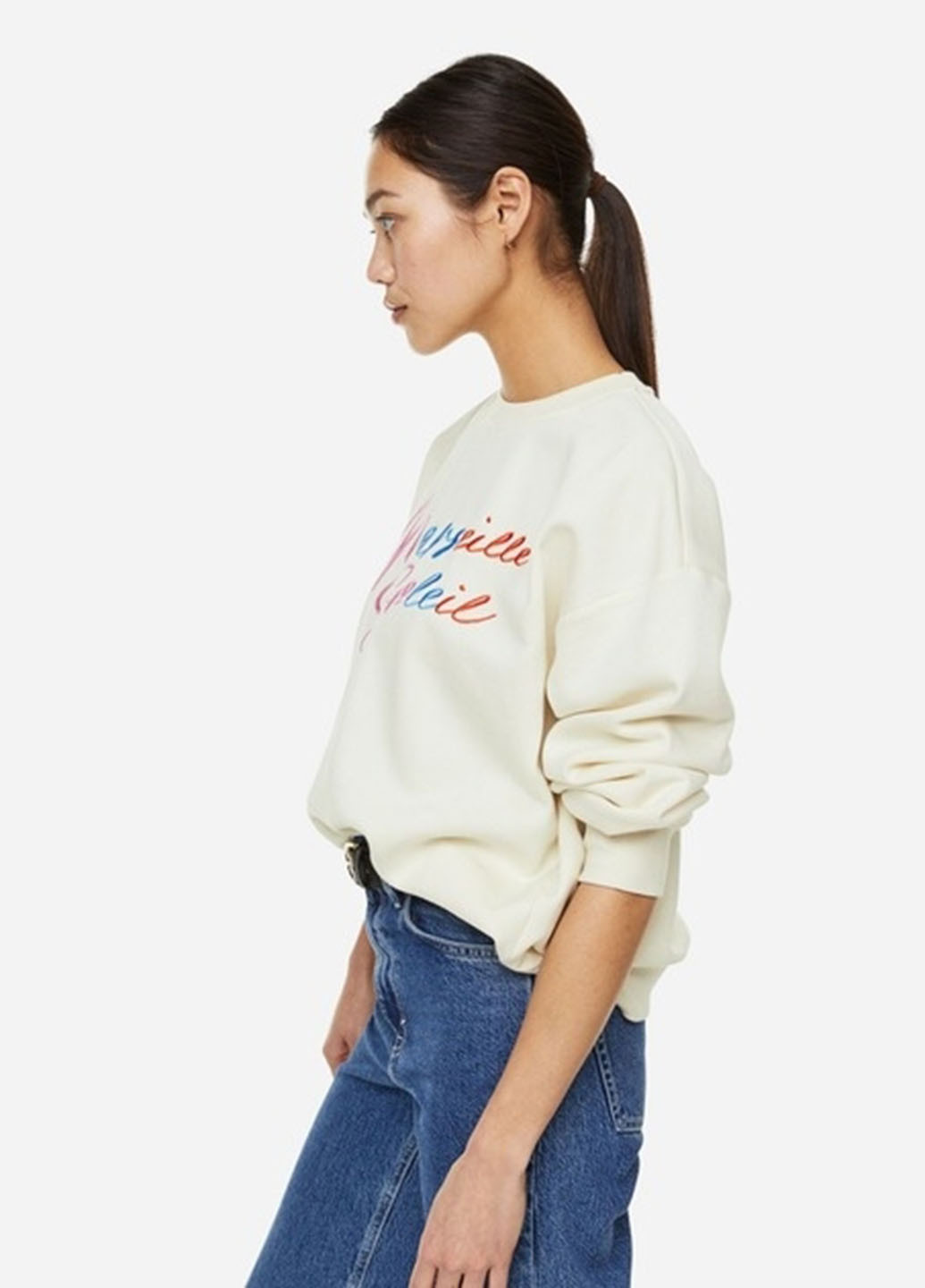 Кремовый свитшот H&M логотип без декора (339050660)