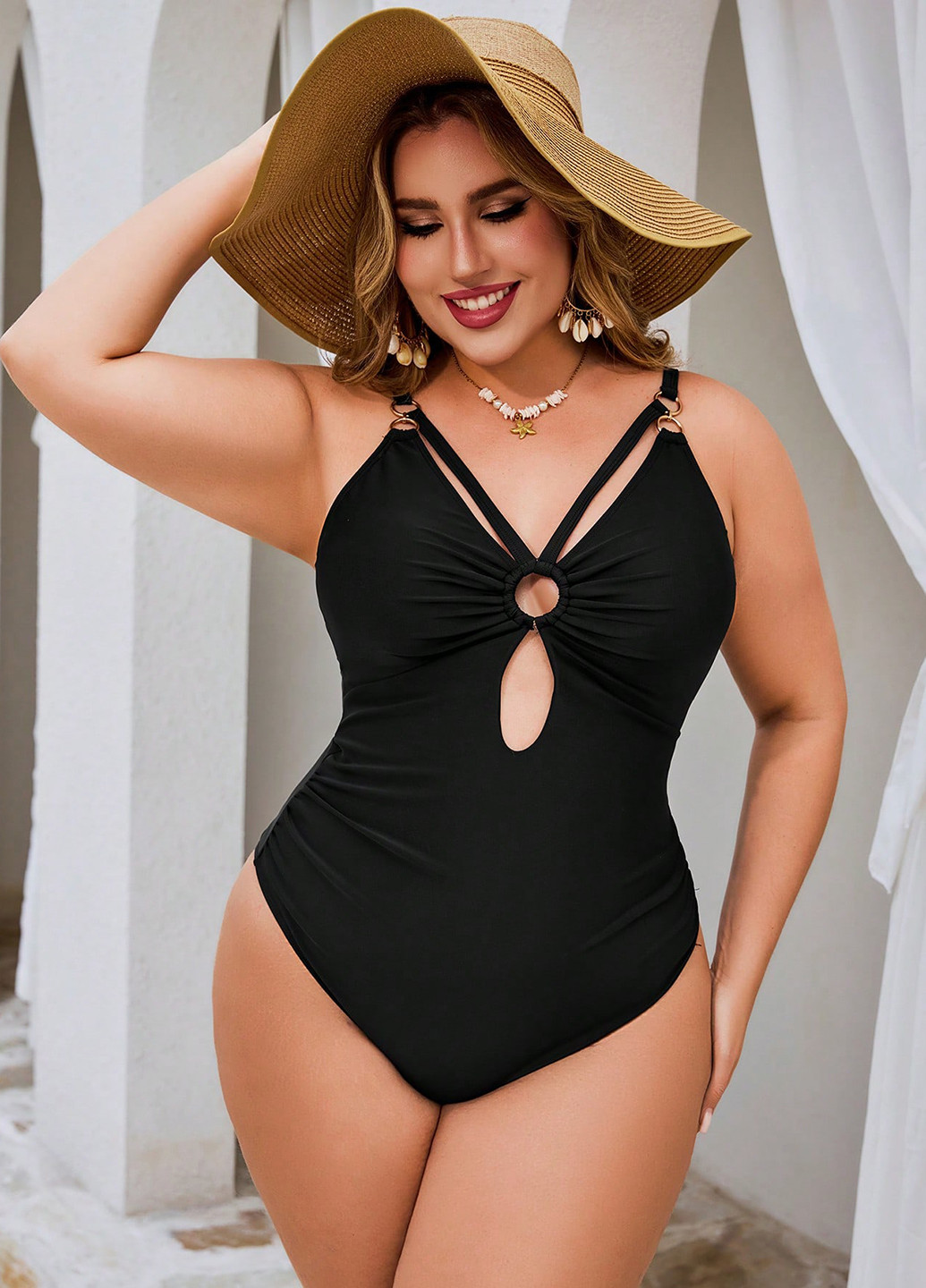 Черный летний купальник слитный, майо SHEIN