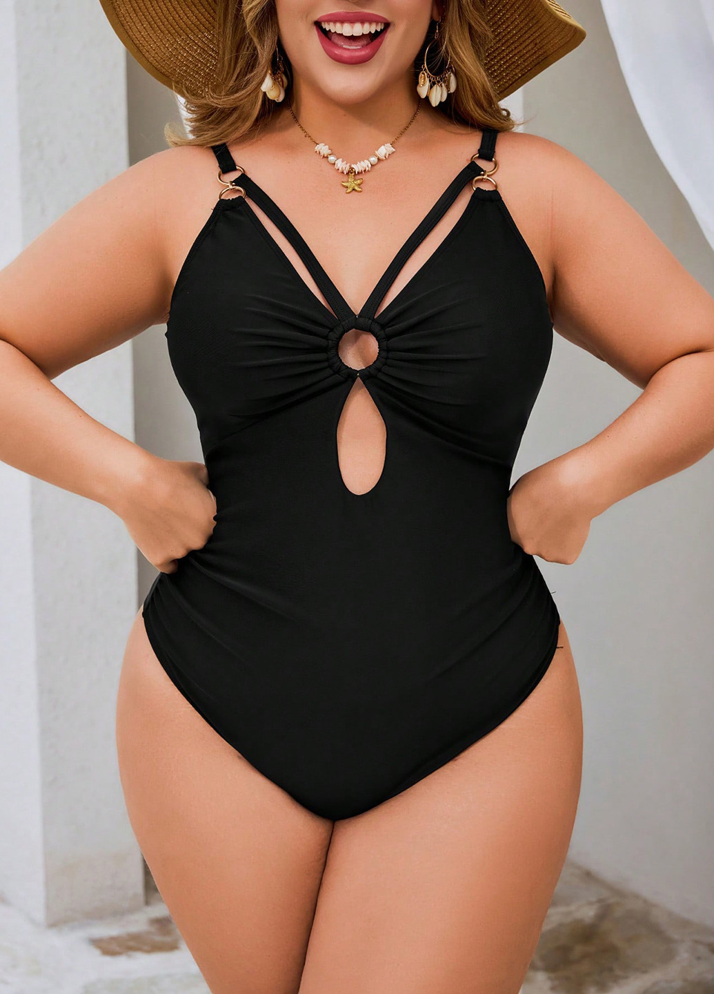 Черный летний купальник слитный, майо SHEIN