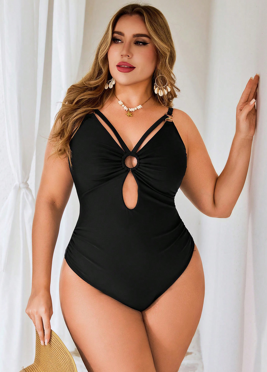 Черный летний купальник слитный, майо SHEIN