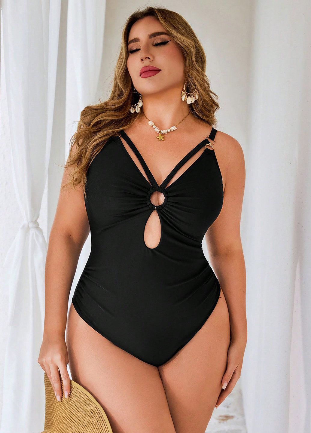 Черный летний купальник слитный, майо SHEIN