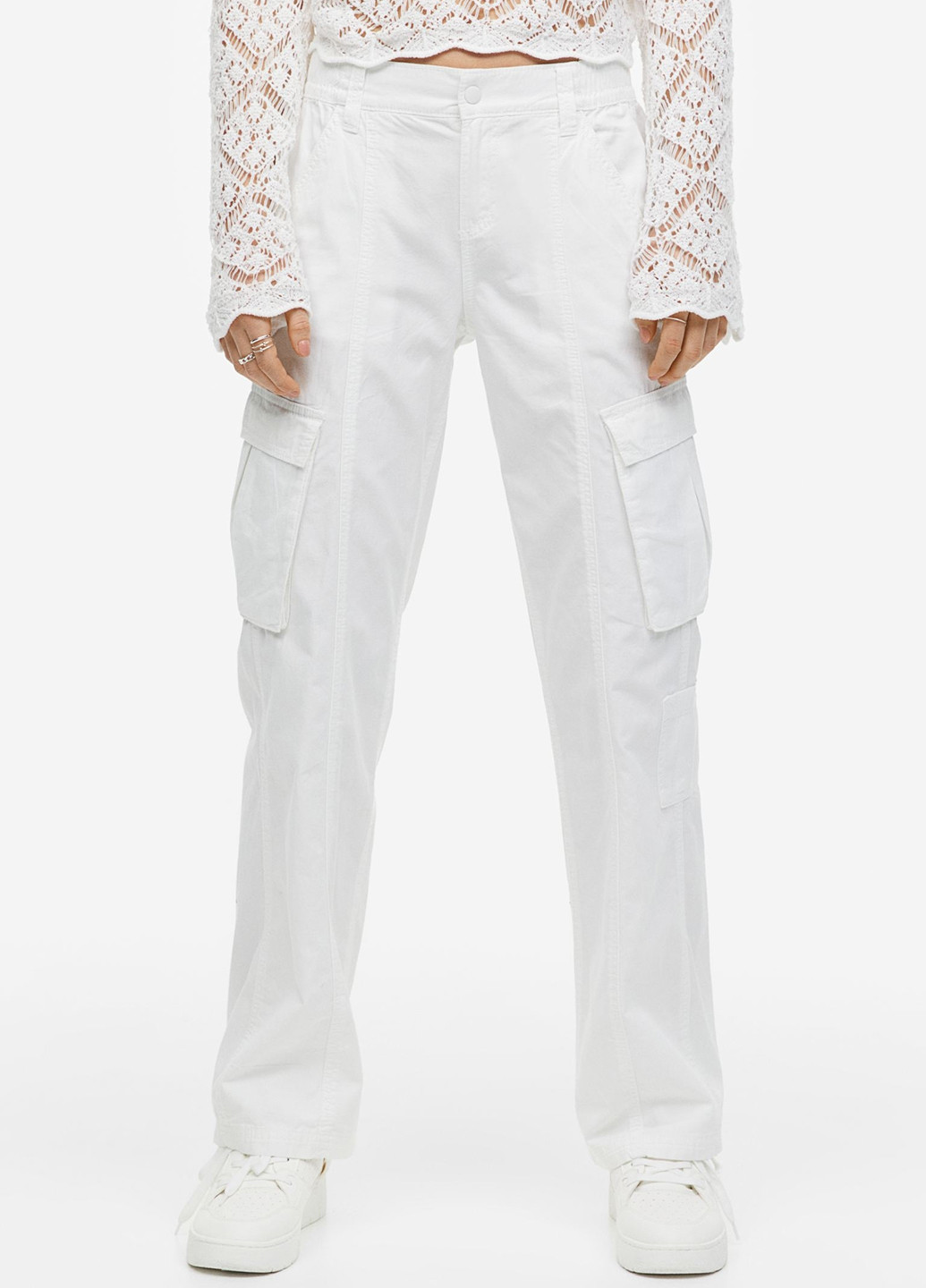 Белые кэжуал летние карго брюки H&M